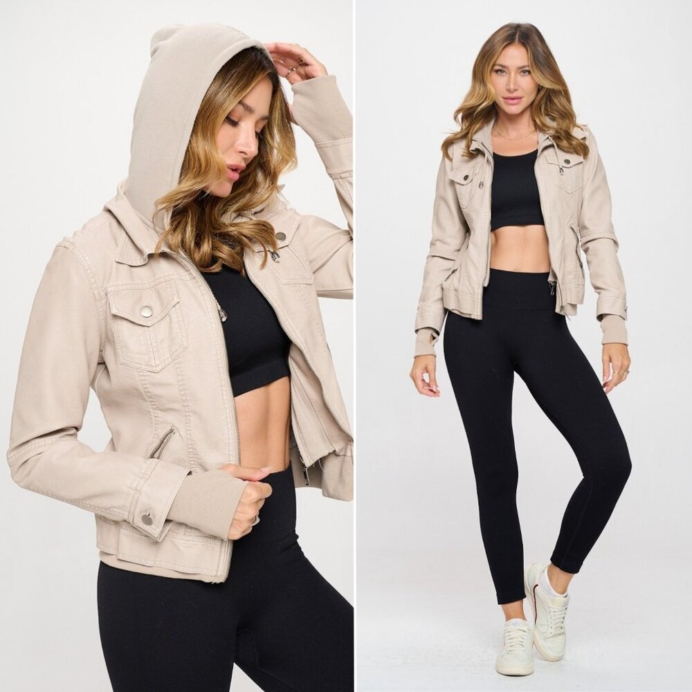 Cream Faux Leather Jacket - Small
